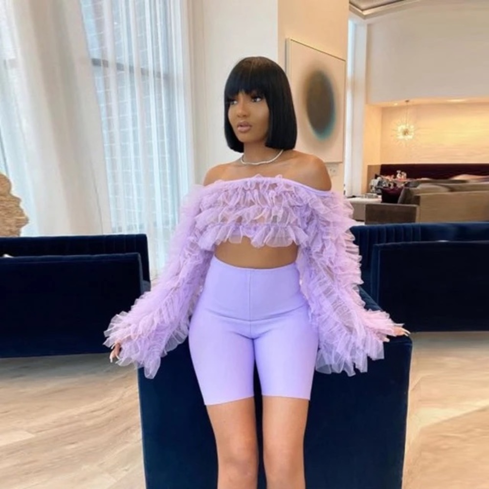 Pink Tulle Off Shoulder Blouse